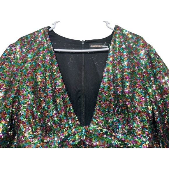 Gabrielle Union Rainbow Sequins Romper Dress Women Medium Ballon Sleeve New Year - Picture 6 of 16